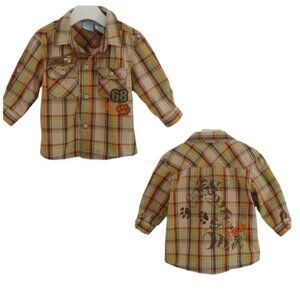 Disney Tigger's Discovery Plaid Front and Back Print Button-Down Shirt 18 Months